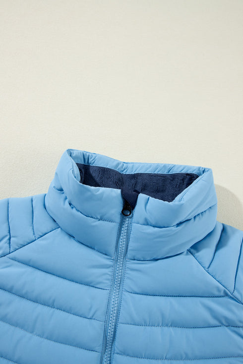 Plush Collared Quilted Zipped Puffer Vest